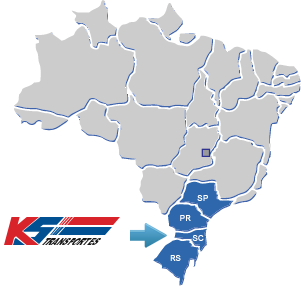 Mapa com a área de atuação KS Transportes